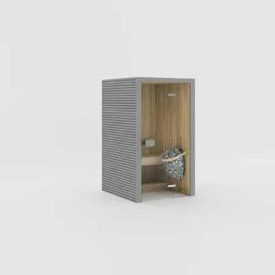 Eira Micro Innensauna in Grau mit Holzinnenraum, Glastür und kompaktem Design für 2 Personen