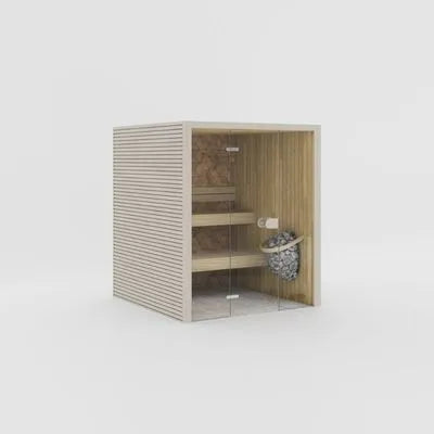 Eira Mini Innensauna in beigefarbener Holzoptik für kompakte Wohnräume