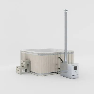 Beiger Lukas Ex Outdoor Whirlpool mit externer Heizung und quadratischer Form