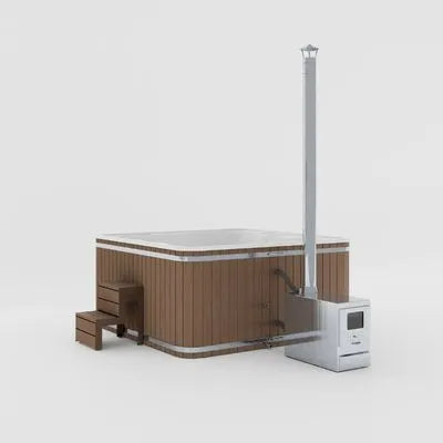 Outdoor Whirlpool Lukas Ex in Teak mit quadratischer Form und externer Heizung