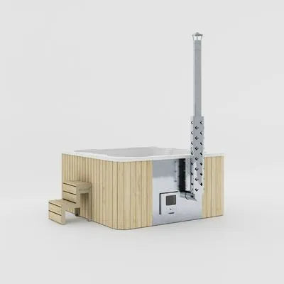 Lukas In Badefass in Hasel mit integrierter Heizung und modernem Outdoor Design