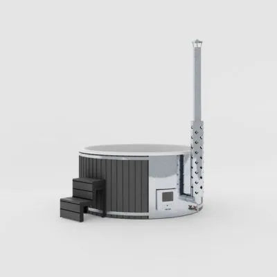 Schwarzer Whirlpool für den Außenbereich mit integrierter Heizung und modernem Design