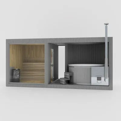 Tauras Grand Sauna mit integriertem Whirlpool als Render in Grau