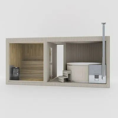 Tauras Grand Saunahaus mit Whirlpool als Render in Beige
