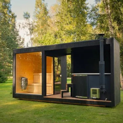 Tauras Grand Saunahaus in Ebony mit Whirlpool und Sauna im Garten