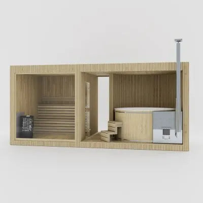 Tauras Grand Saunahaus mit integriertem Whirlpool als Render in Hasel