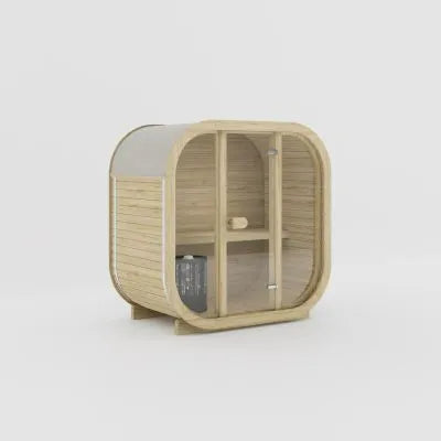 Ula Mini Sauna Hasel mit Glasfront und natürlicher Holzstruktur